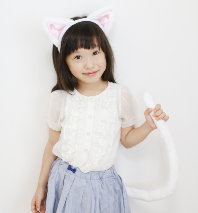 どうぶつカチューシャとしっぽ けもみみしっぽセット 白ねこ＞∥子供用プリンセスドレス・ディズニーコスチューム販売店【リトルプリンセスルーム】