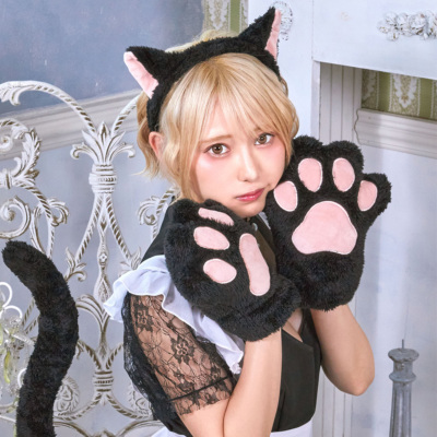 もふもふアニマルセット 黒ねこ 手袋 カチューシャ しっぽ＞900221∥子供用プリンセスドレス・ディズニーコスチューム販売店【リトルプリンセスルーム】